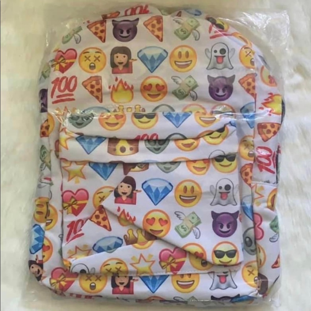 Emoji Cartoon Colorful Canvas Casual Retro Travel School Backpack & Pouch Set - Picture 6 of 7